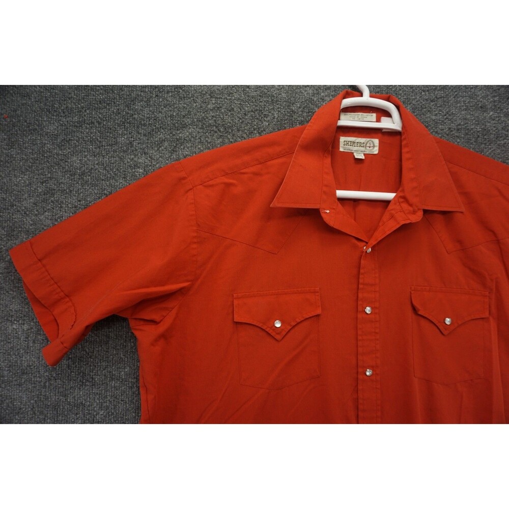 Vintage Sheplers Western Pearl Snap Shirt Mens 17.5 XL Red Short Sleeve